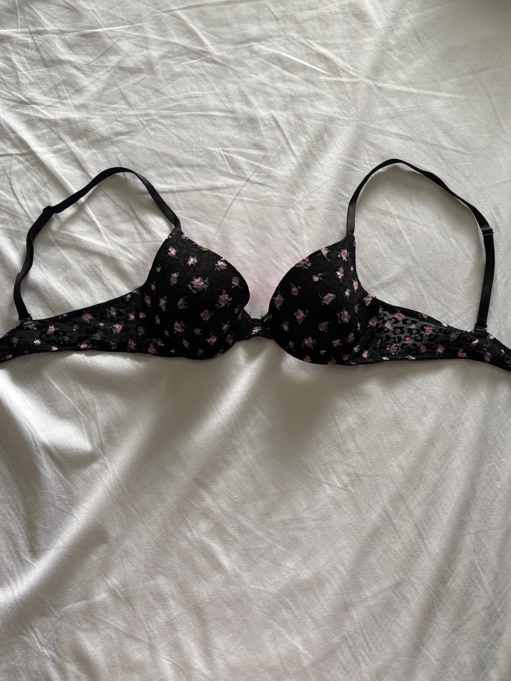 PINK Victoria's Secret Black Bra with Pink Floral Print